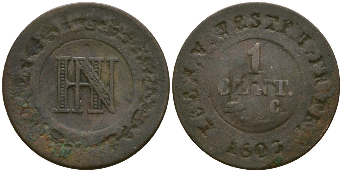 Вестфалия 1 сантим 1809 KM 107 медь 46-938