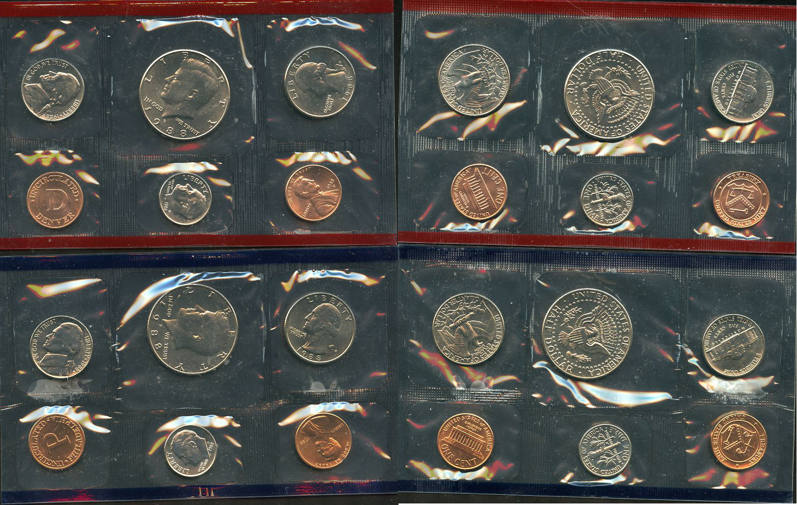 США официальные наборы из 10 монет и 2 жетонов монетного двора 1988 D, P, Джон Кеннеди KM MS 152   UNC  8-2-03-35