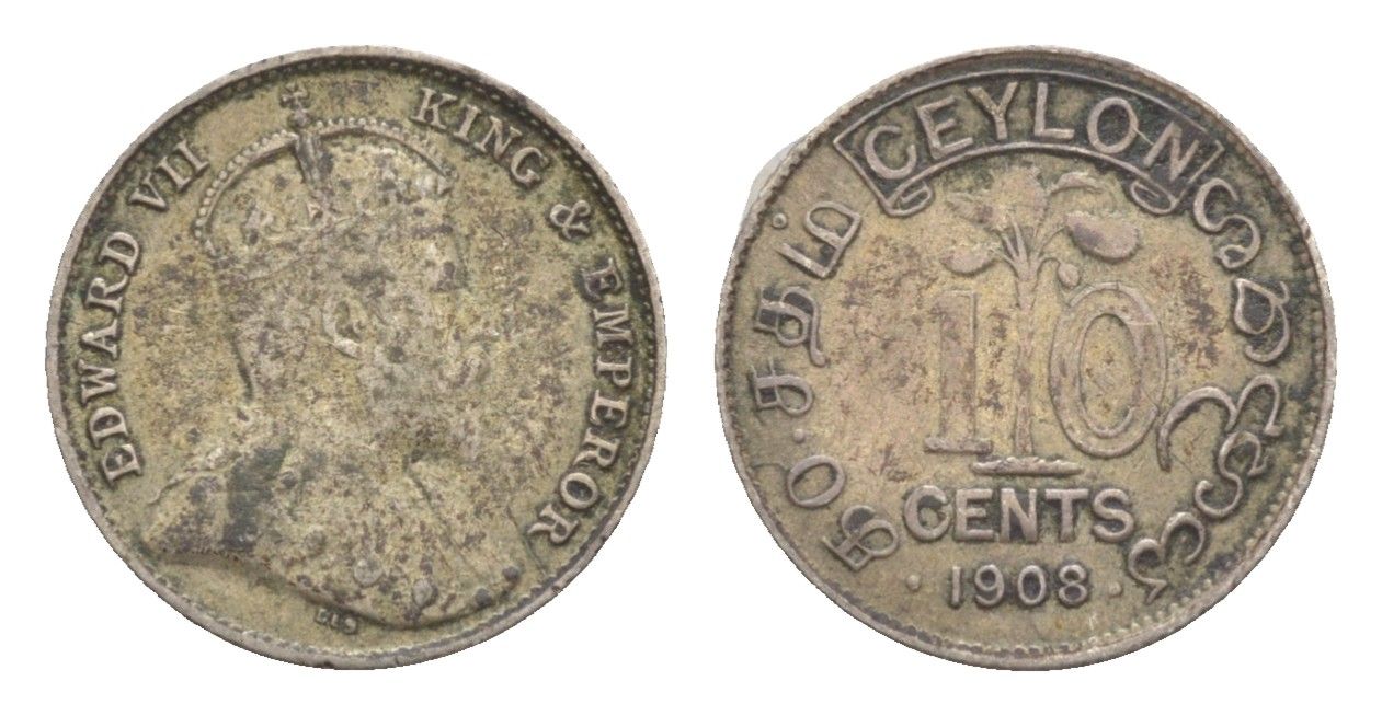 Цейлон 10 центов 1908 KM 97 серебро 75-823