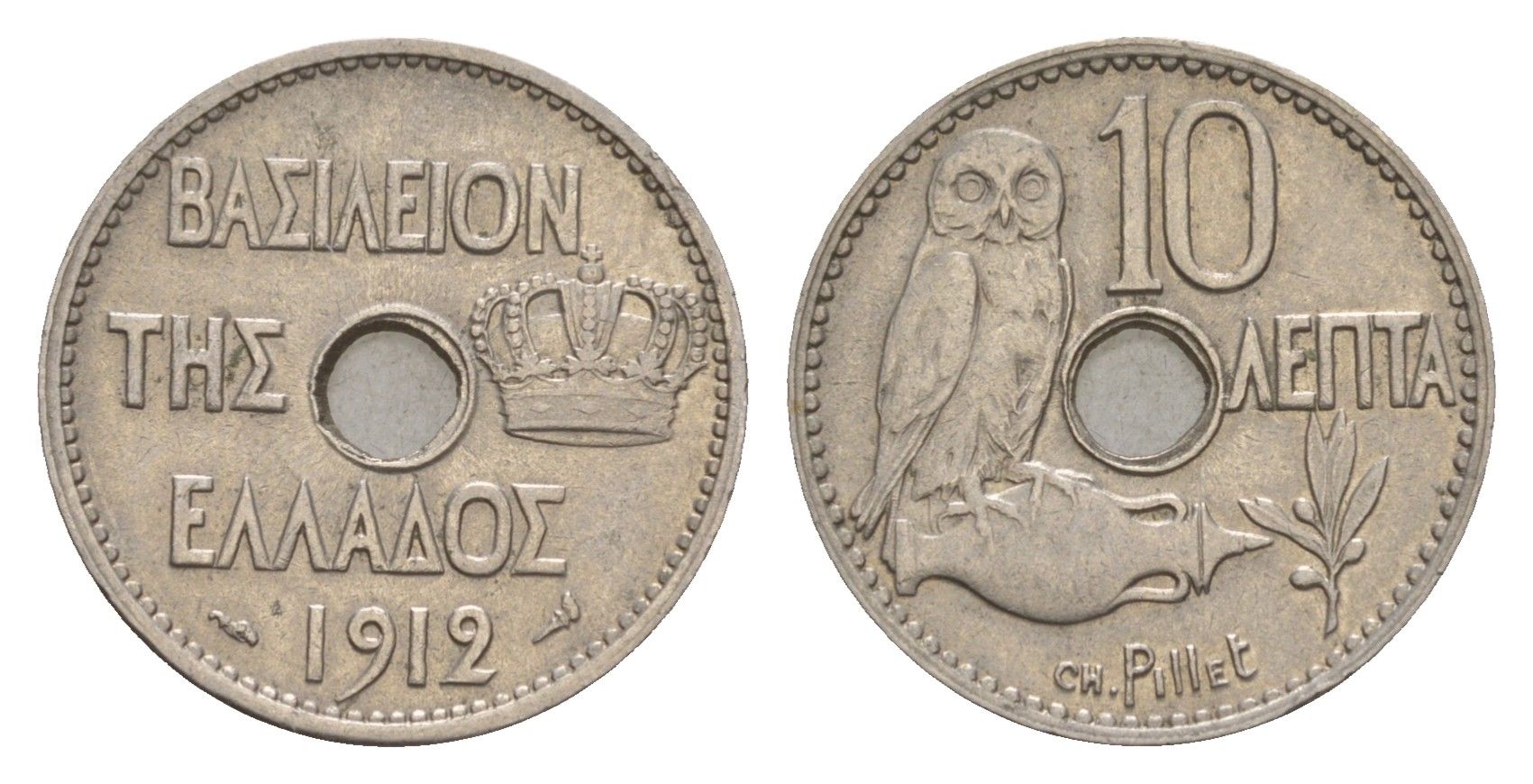 Греция 10 лепт 1912 Георг I (1863-1913), сова KM 63 никель 4655-327