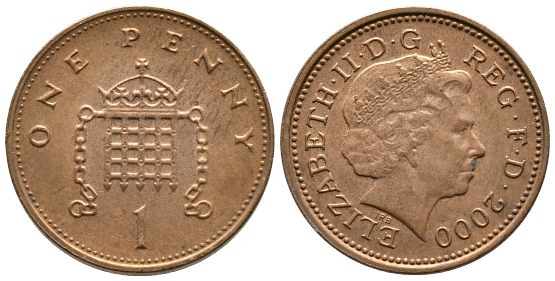 Великобритания 1 пенни 2000 Елизавета II (1952-2022) KM 986, Spink 4710 (B5) сталь плакированная медью 3999-755