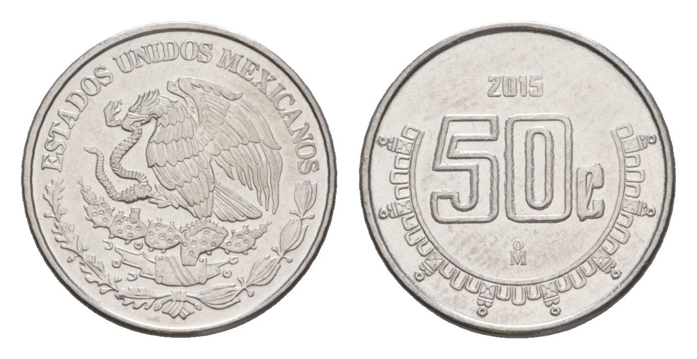 Мексика 50 сентаво 2015 Mo KM 936 нержавеющая сталь UNC 4636-518