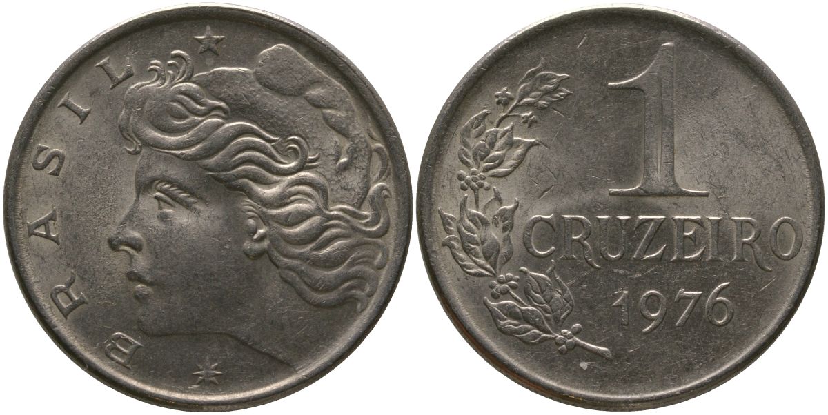 Бразилия 1 крузейро 1976 KM 581a, Schon 86a медно-никель 4565-131