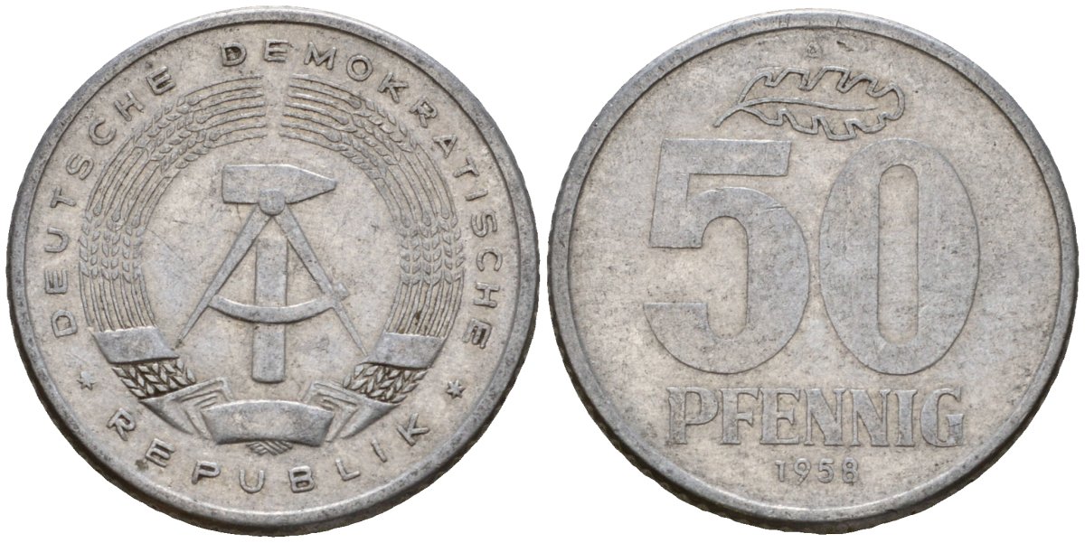 ГДР 50 пфеннигов 1958 A KM 12.1 алюминий 4601-556