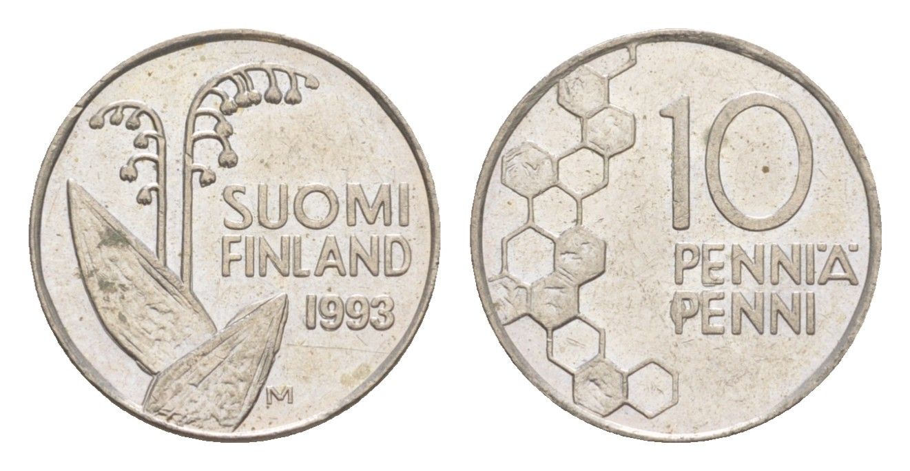 Финляндия 10 пенни 1993 KM 65 медно-никель 4647-354