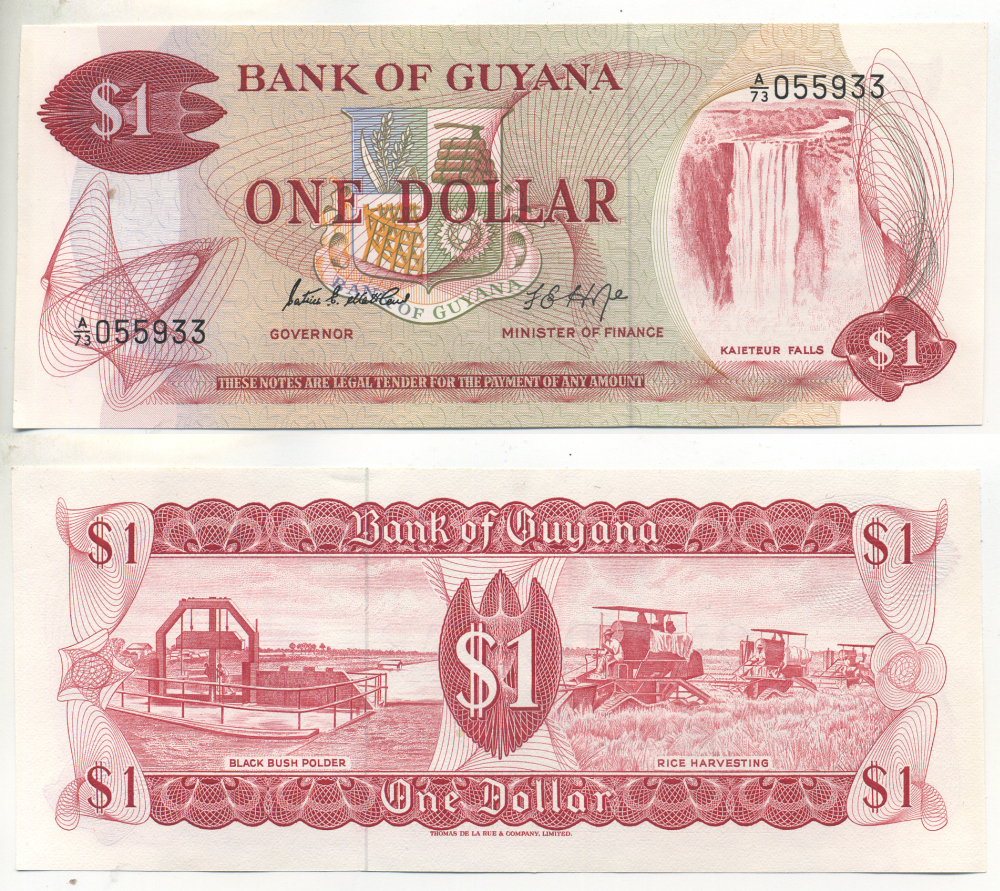 Гайана 1 доллар ND (1966-1992) Patrick Matthews, Frank Hope Pick 21 d бумага UNC (пресс) 7553-8-1