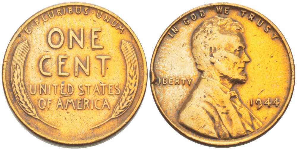 США 1 ЦЕНТ 1944 ЛИНКОЛЬН KM А132 медь цинк 3309-518