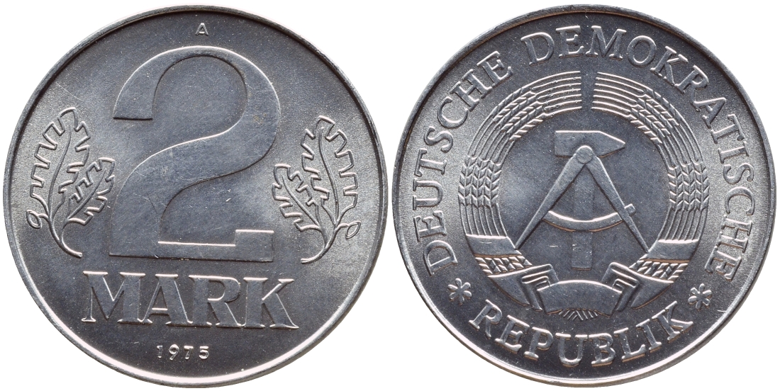 ГДР 2 МАРКИ 1975 А KM 48 алюминий UNC 59-336