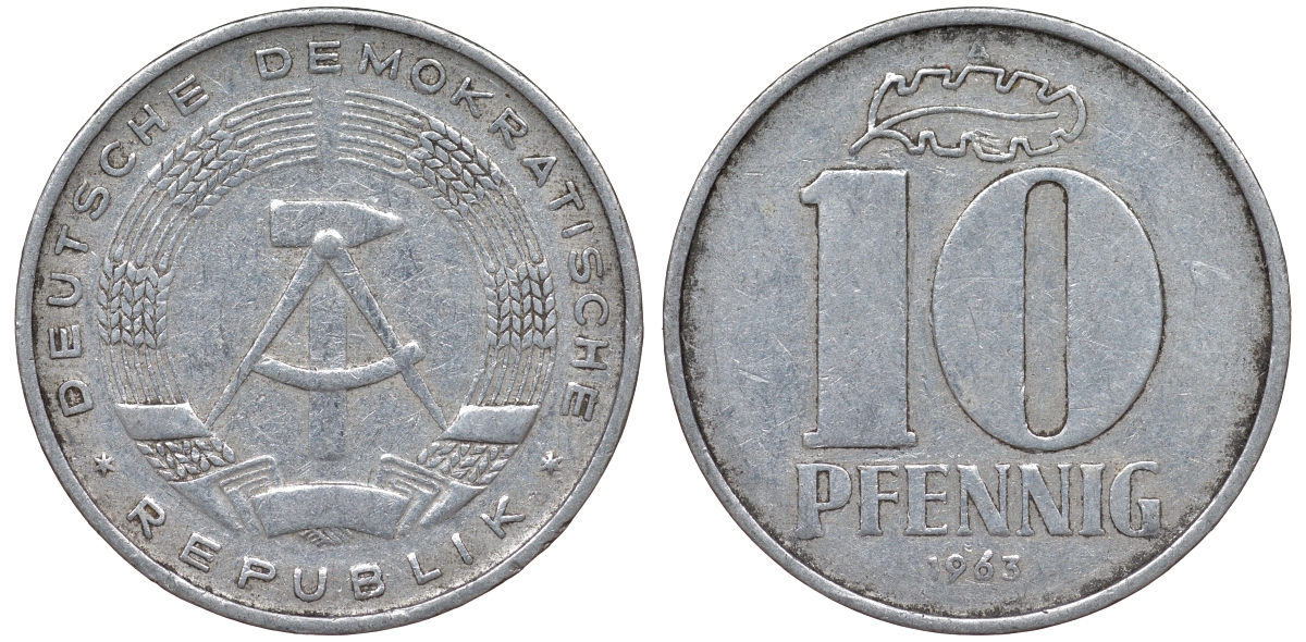 ГДР 10 ПФЕННИГОВ 1963 А алюминий 62-725