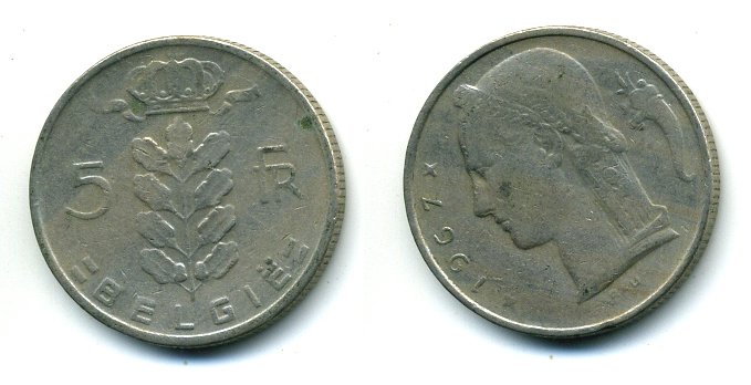 Бельгия 5 франков 1967 Belgie, Бодуэн I (1951-1993) KM 135.1 медно-никель 25-1443