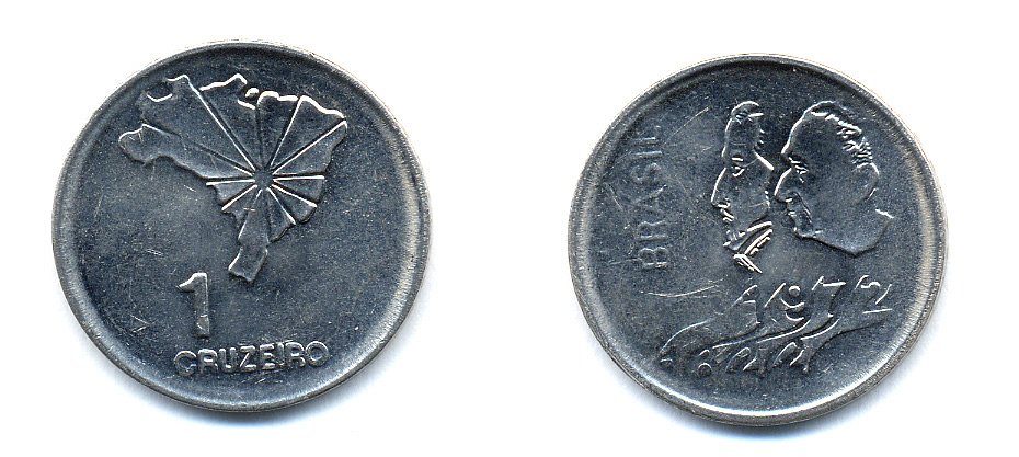 Бразилия 1 крузейро 1972 150 лет независимости KM 582 никель aUNC 51-5712