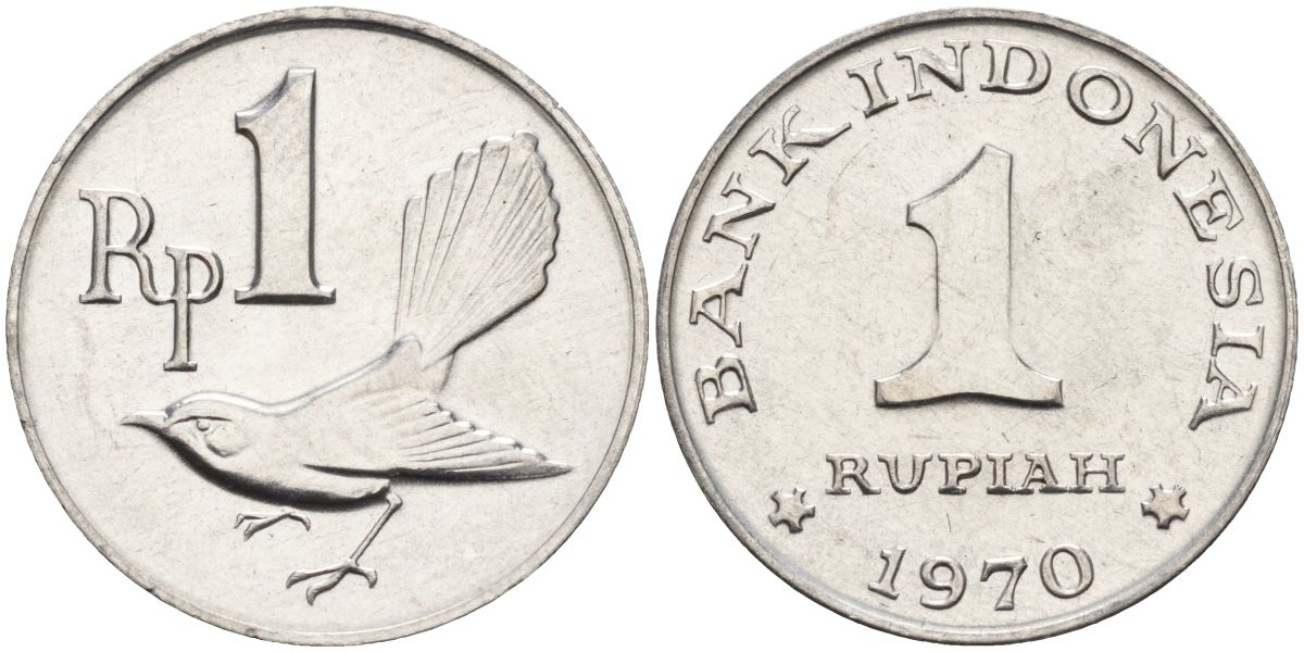 Индонезия 1 рупия 1970 птичка мухоловка KM 20 алюминий UNC 4153-551