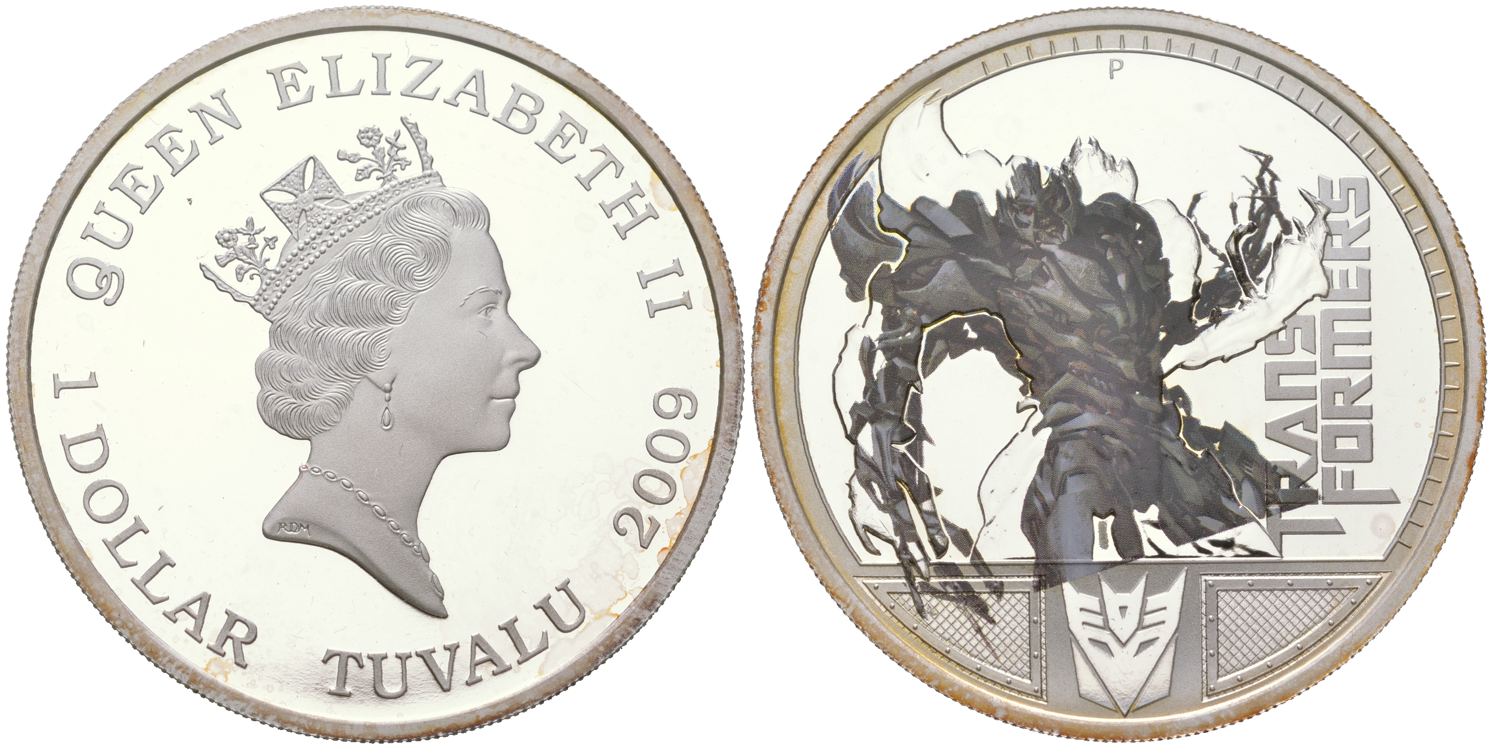 Тувалу 1 доллар 2009 лидер десептиконов Мегатрон, в оригинальной коробке KM 95 серебро  PROOF  3-4-11-12