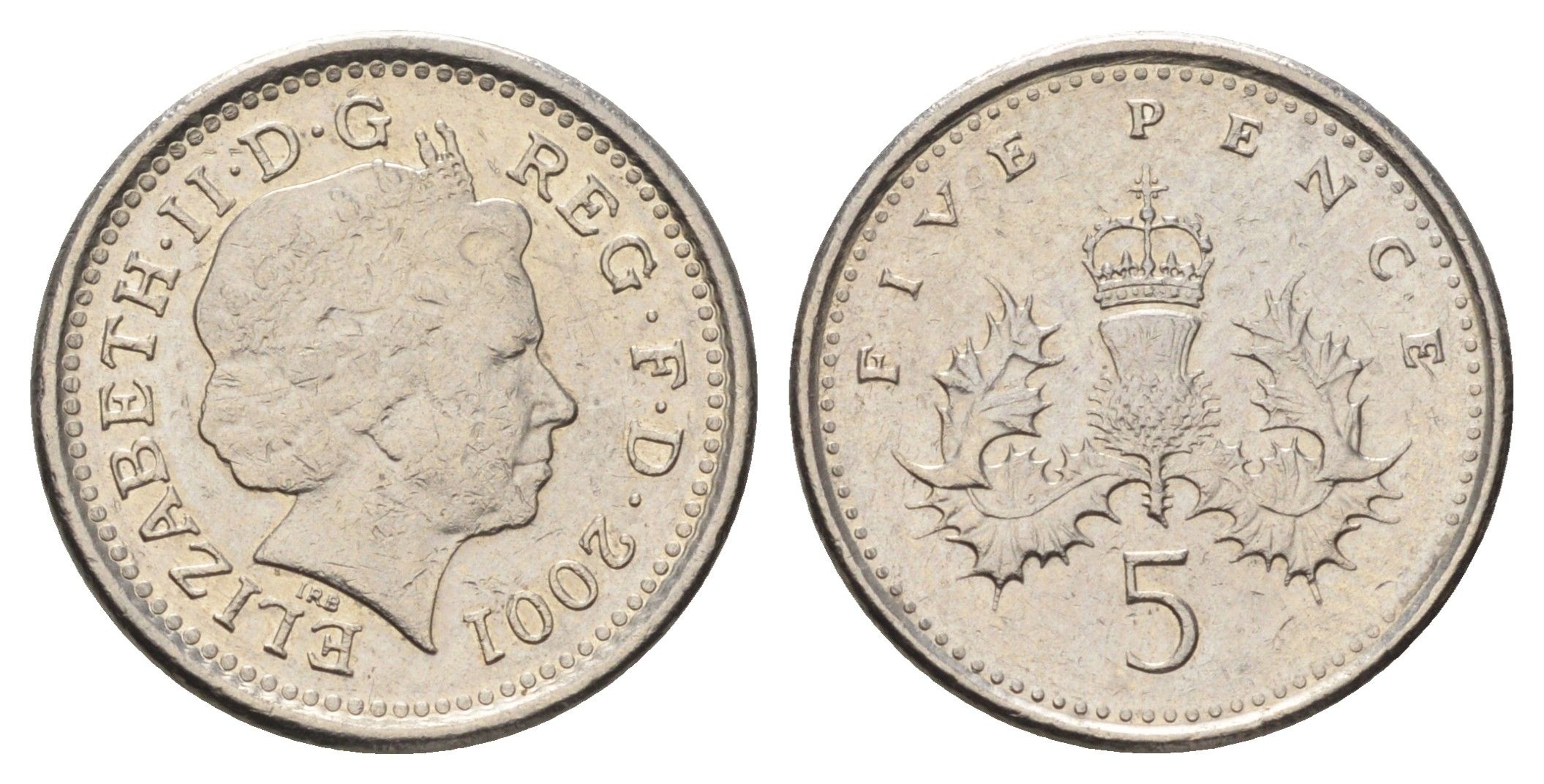 Великобритания 5 пенсов 2001 Елизавета II (1952-2022) KM 988, Spink 4670 (D5) медно-никель 4682-228