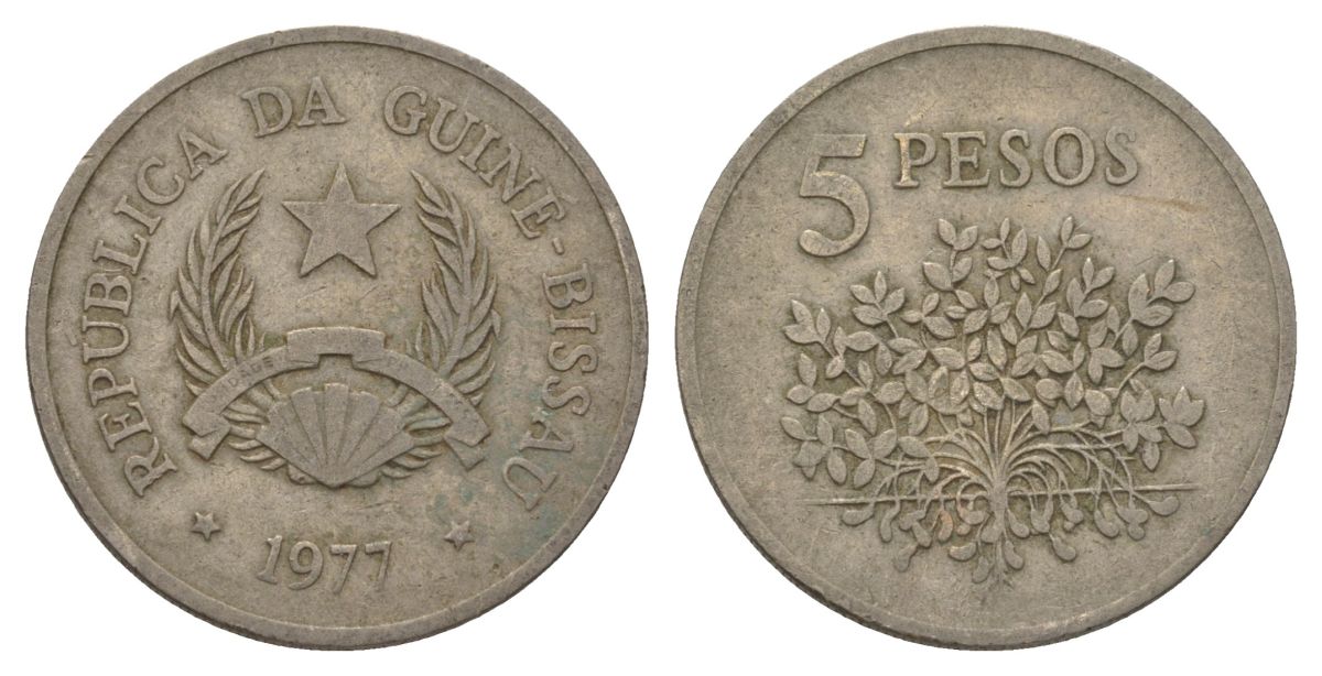Гвинея-Бисау 5 песо 1977 KM 20 медно-никель 4626-552