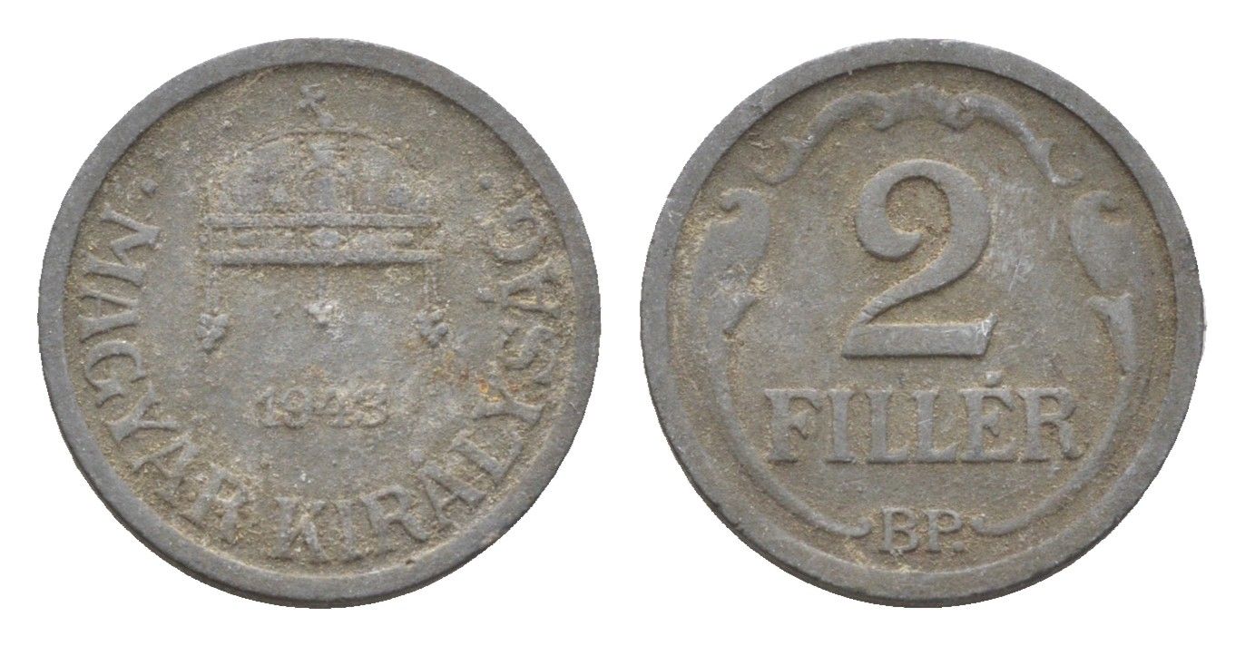 Венгрия 2 филлера 1943 BP KM 519 цинк 4665-527