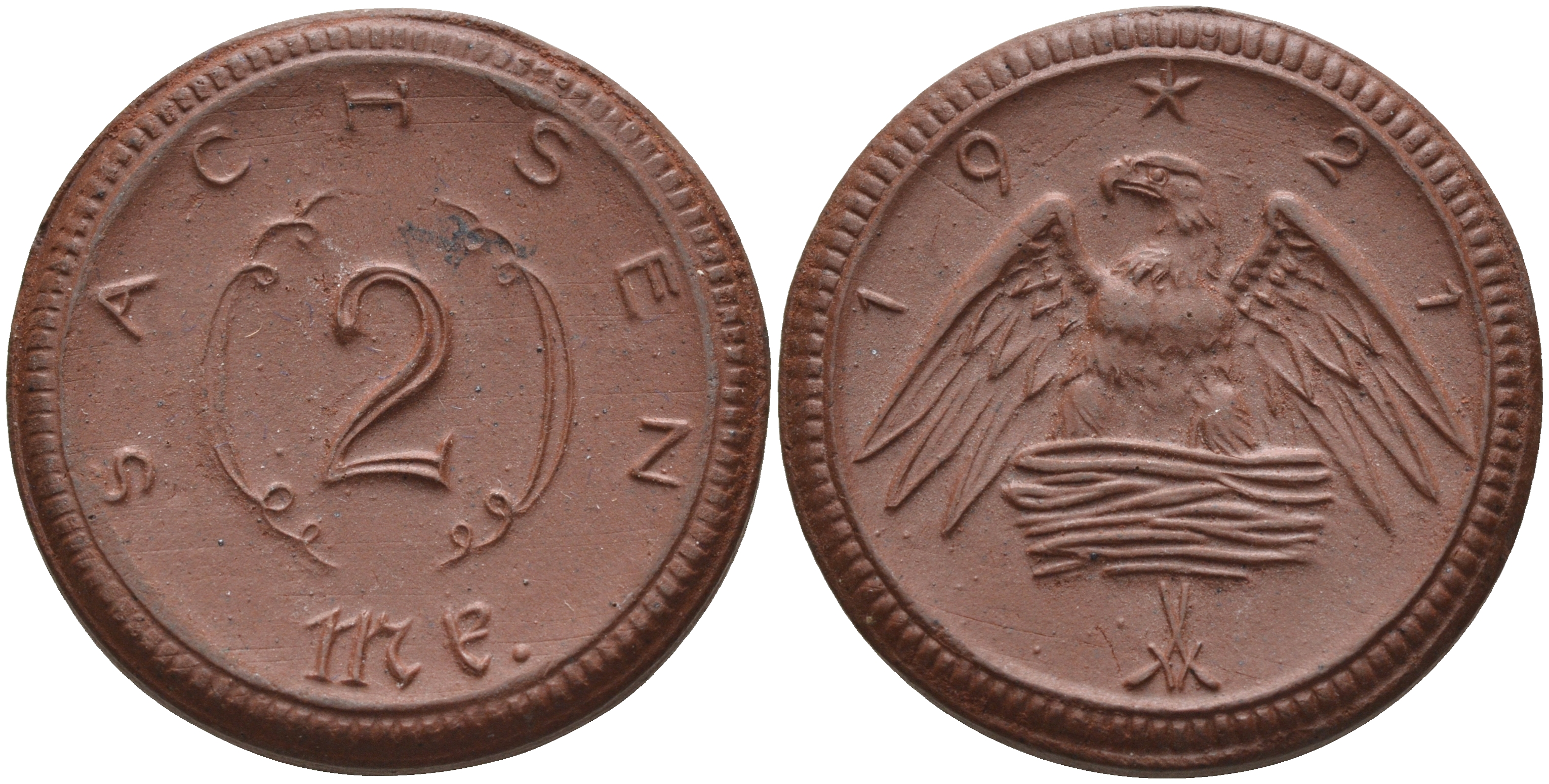 Саксония 2 марки 1921 J. N 56 фарфор 1094-1-43