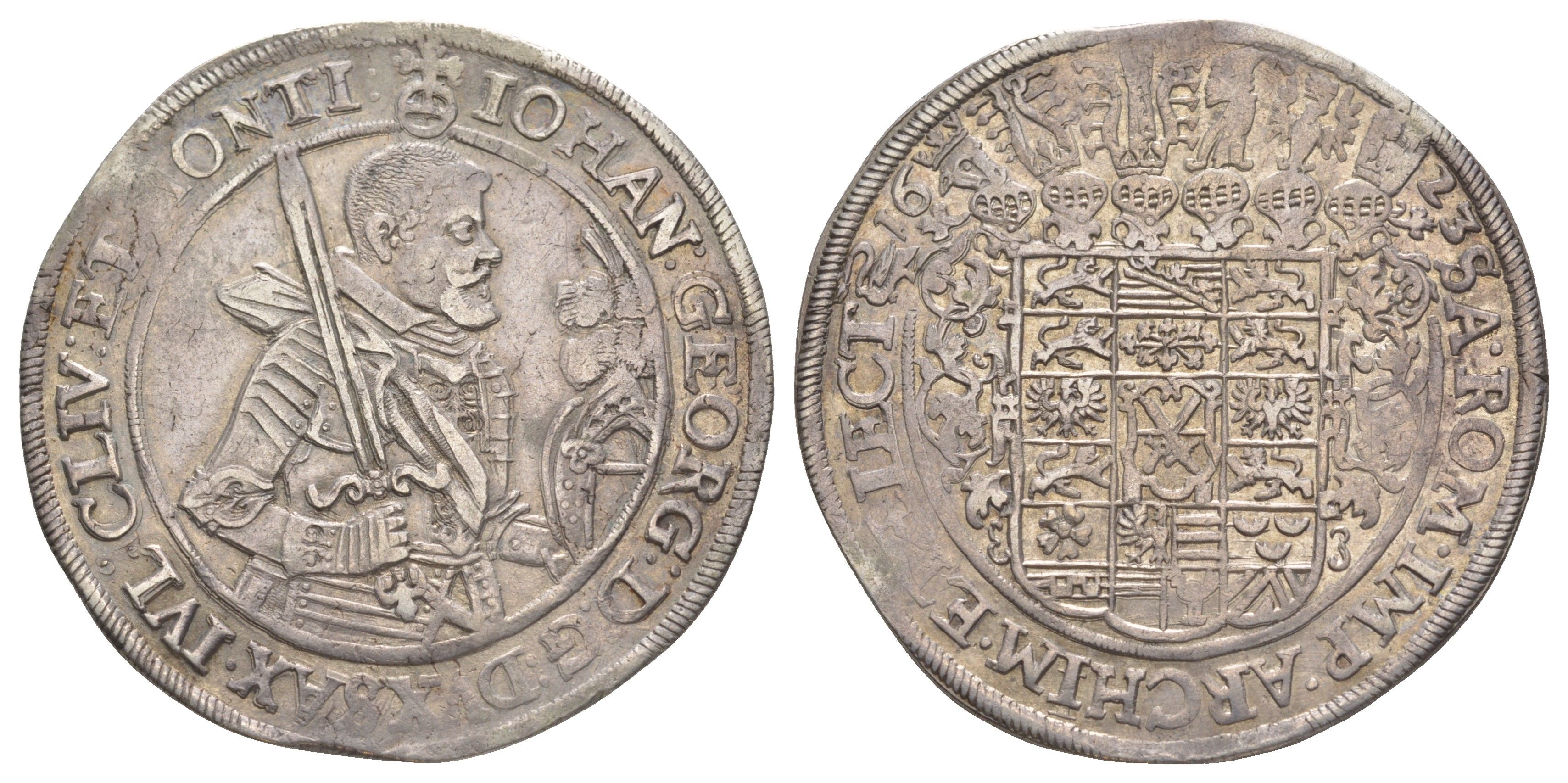 Саксония, Альбертинская линия 1 талер 1623 Иоган Георг I (1591-1656) KM 132, Davenport 7601, Schnee 818 серебро 00-805-27