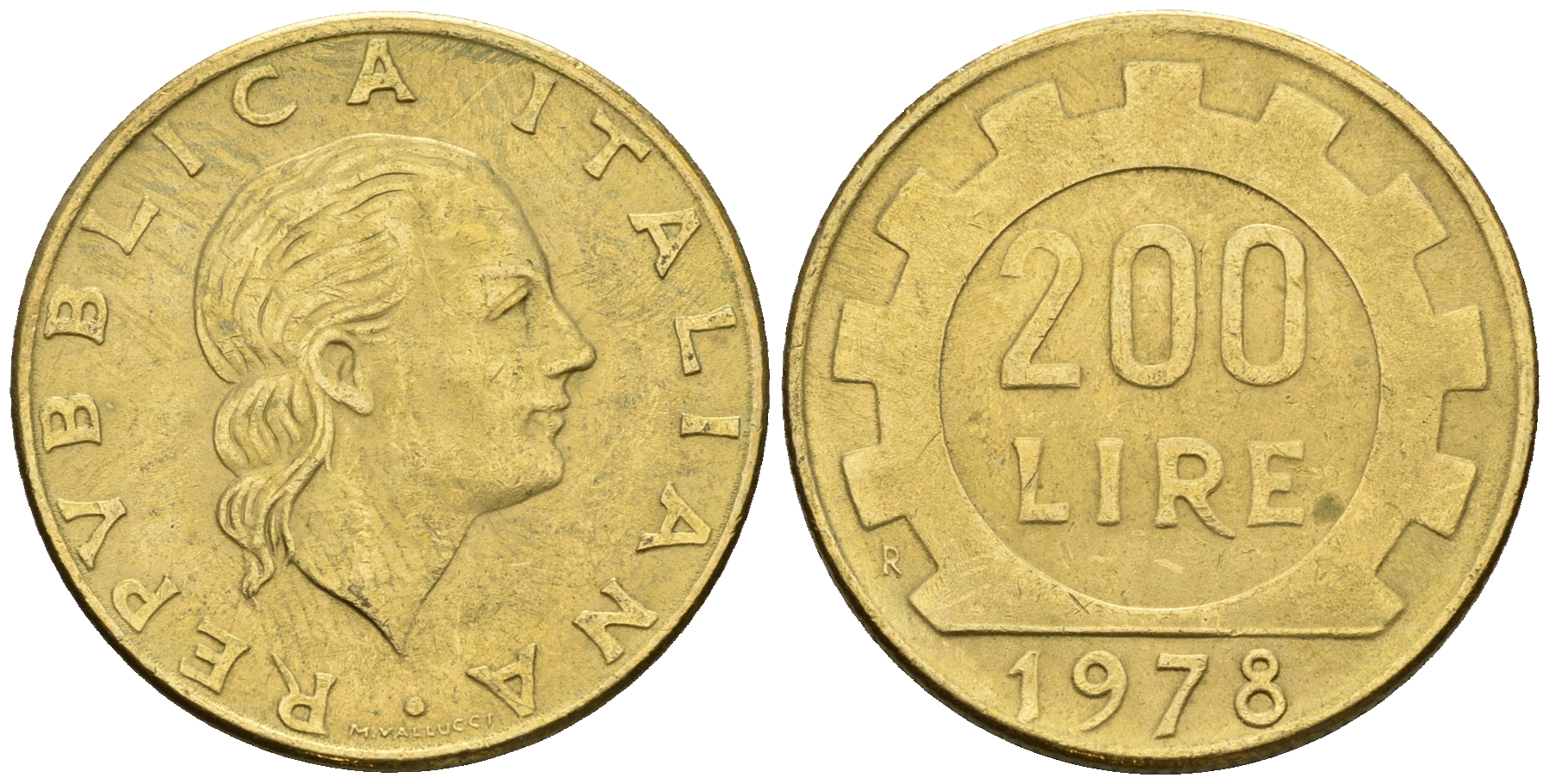 Италия 200 лир 1978 R, шестерня KM 105 алюминиевая бронза 259-142