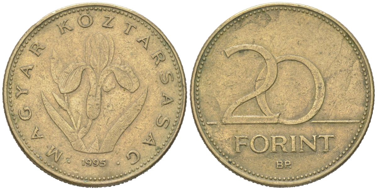 Венгрия 20 форинтов 1995 BP KM 696 никель латунь 190-1125