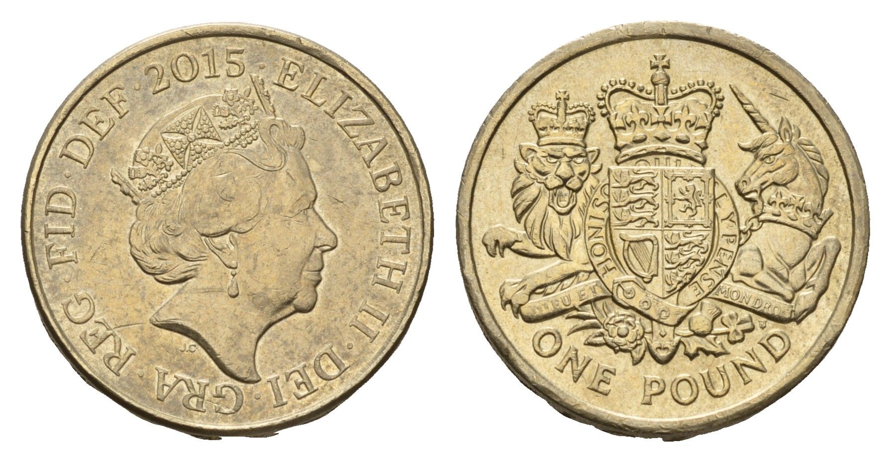 Великобритания 1 фунт 2015 Елизавета II (1952-2022), год-тип, Королевский герб Великобритании KM 1341 никель латунь 4675-735