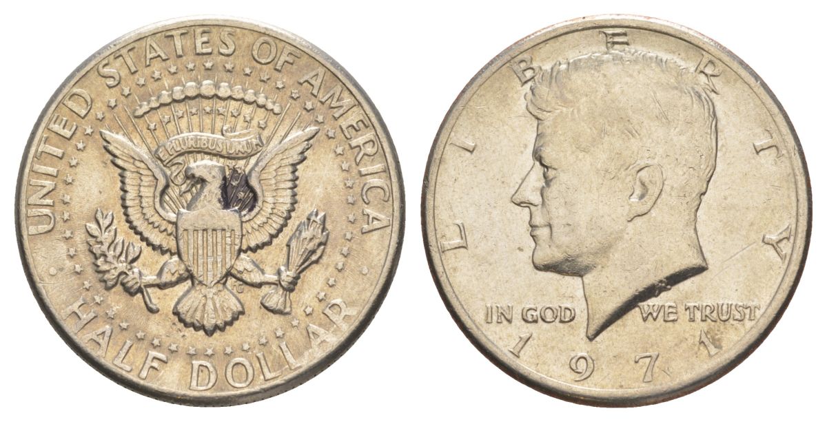 США 1/2 доллара (50 центов) 1971 Джон Кеннеди KM 202b медь плакированная медно-никелем aUNC 4131-1041