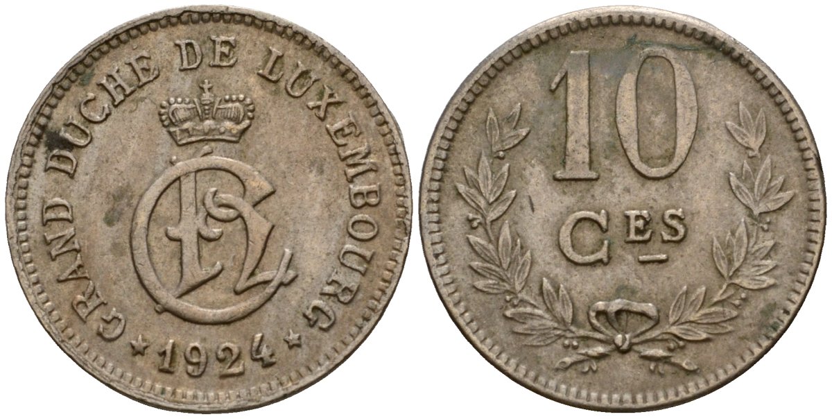 Люксембург 10 сантимов 1924 Шарлотта (1918-1964) KM 34 медно-никель 4584-243