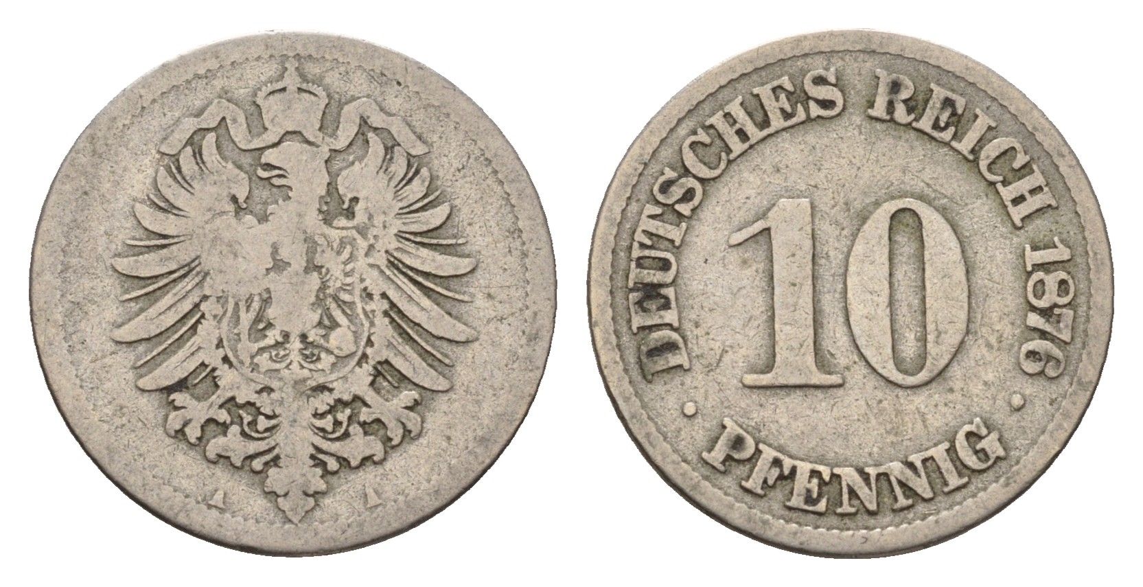 Германия 10 пфеннигов 1876 A, Вильгельм I (1871-1888) KM 4, J. 4 медно-никель 4636-537