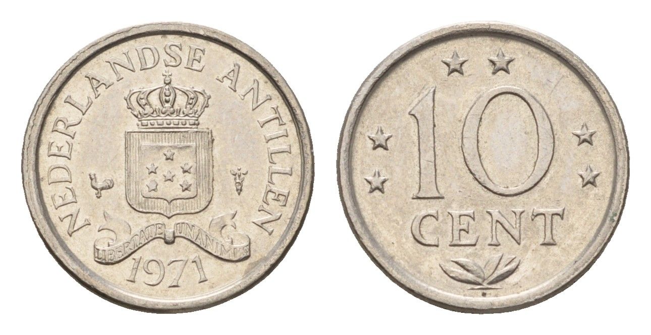 Нидерландские Антильские острова (Нидерландские Антилы) 10 центов 1971 Юлиана (1948-1980) KM 10 никель 4669-1263