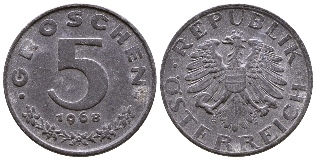 АВСТРИЯ 5 ГРОШЕЙ 1968 КМ 2875 цинк 4379-548
