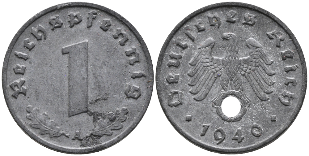 ГЕРМАНИЯ 1 РЕЙХСПФЕННИГ 1940 A KM 97, J.369 цинк 96-649