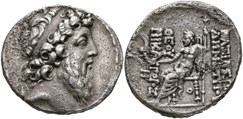 ДРЕВНЯЯ ГРЕЦИЯ, ГОСУДАРСТВО СЕЛЕВКИДОВ ТЕТРАДРАХМА 129 - 128 гг. до н.э. ДЕМЕТРИЙ II НИКАТОР, ЗЕВС НИКЕФОРОС, АНТИОХИЯ, GOOD VERY FINE, 16,16 гр Newell, Antioch 320 серебро 1073-8-62