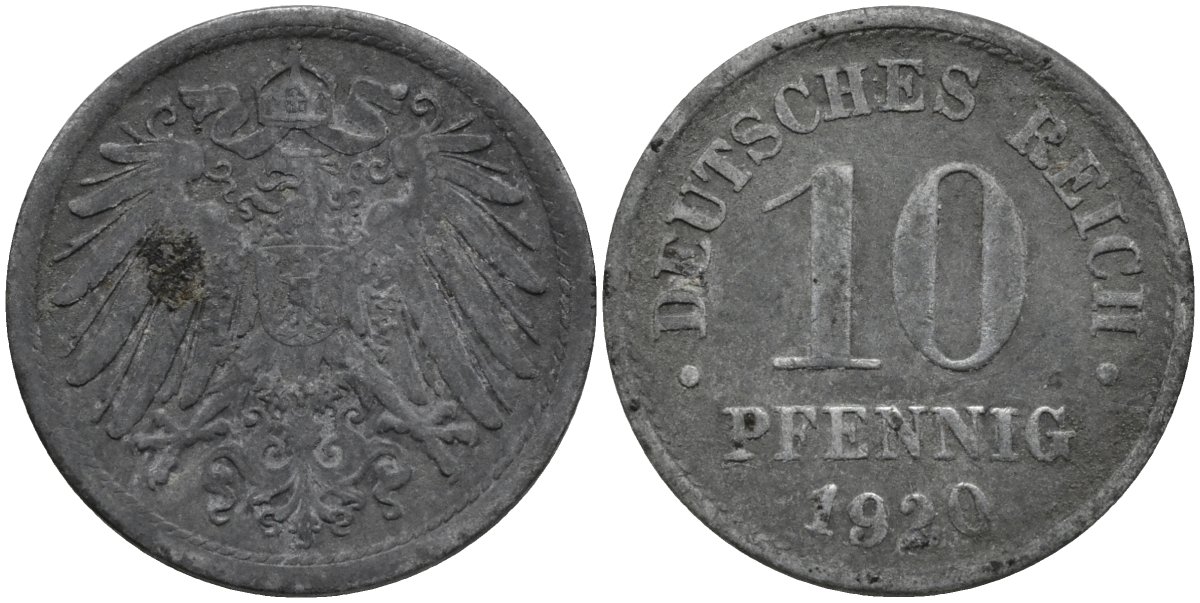 Германия 10 пфеннигов 1920 KM 26 цинк 4171-253