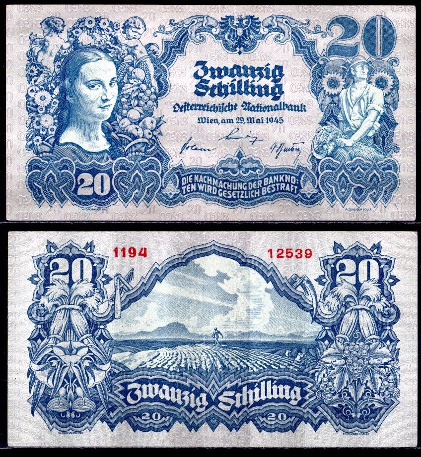 Австрия 20 шиллингов 1945 Pick 116 бумага 7457-24-2-2