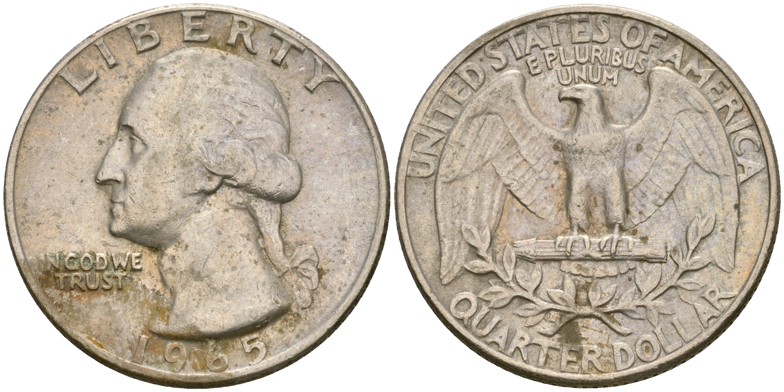 США 25 центов (квотер) 1965 Вашингтон KM 164а медь плакированная медно-никелем    4364-3544