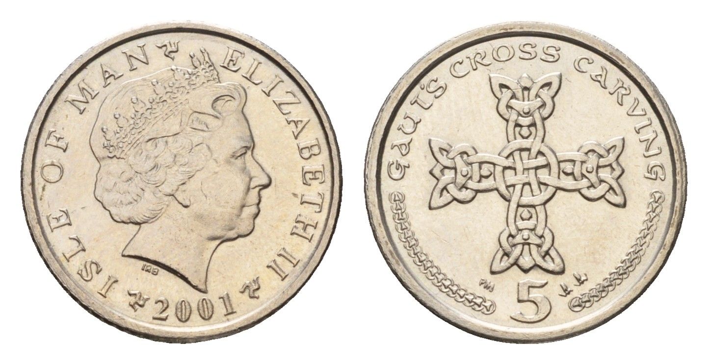 Остров Мэн 5 пенсов 2001 Елизавета II (1952-2022) KM 1038 медно-никель UNC 4655-427