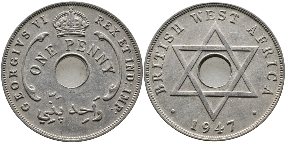 Британская Западная Африка 1 пенни 1947 Георг VI (1937-1952) KM 19 медно-никель 1523-544