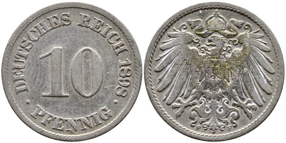 ГЕРМАНИЯ 10 ПФЕННИГОВ 1898 F KM 12, J. 13 медно-никель 87-131