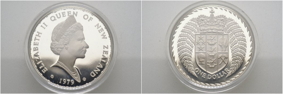Новая Зеландия 1 доллар 1979 герб Новой Зеландии, Елизавета II (1952-2022) KM 48а серебро PROOF 3-4-7-15