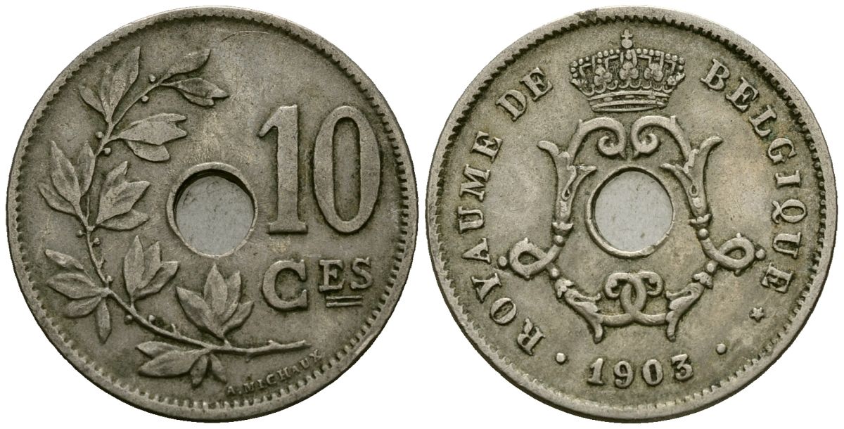 Бельгия 10 сантимов 1903 Belgique KM 48 медно-никель 4172-732