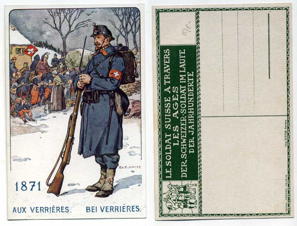 ШВЕЙЦАРИЯ ОТКРЫТКА ND АРМИЯ ШВЕЙЦАРИИ, СОЛДАТ ОХРАНЯЕТ МИРНЫЙ ОБОЗ, 1871 бумага 2193-33