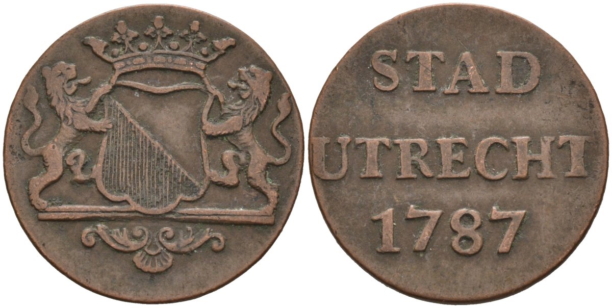 Утрехт (Utrecht), Нидерланды 1 дуит 1787 KM 91 медь 4577-247