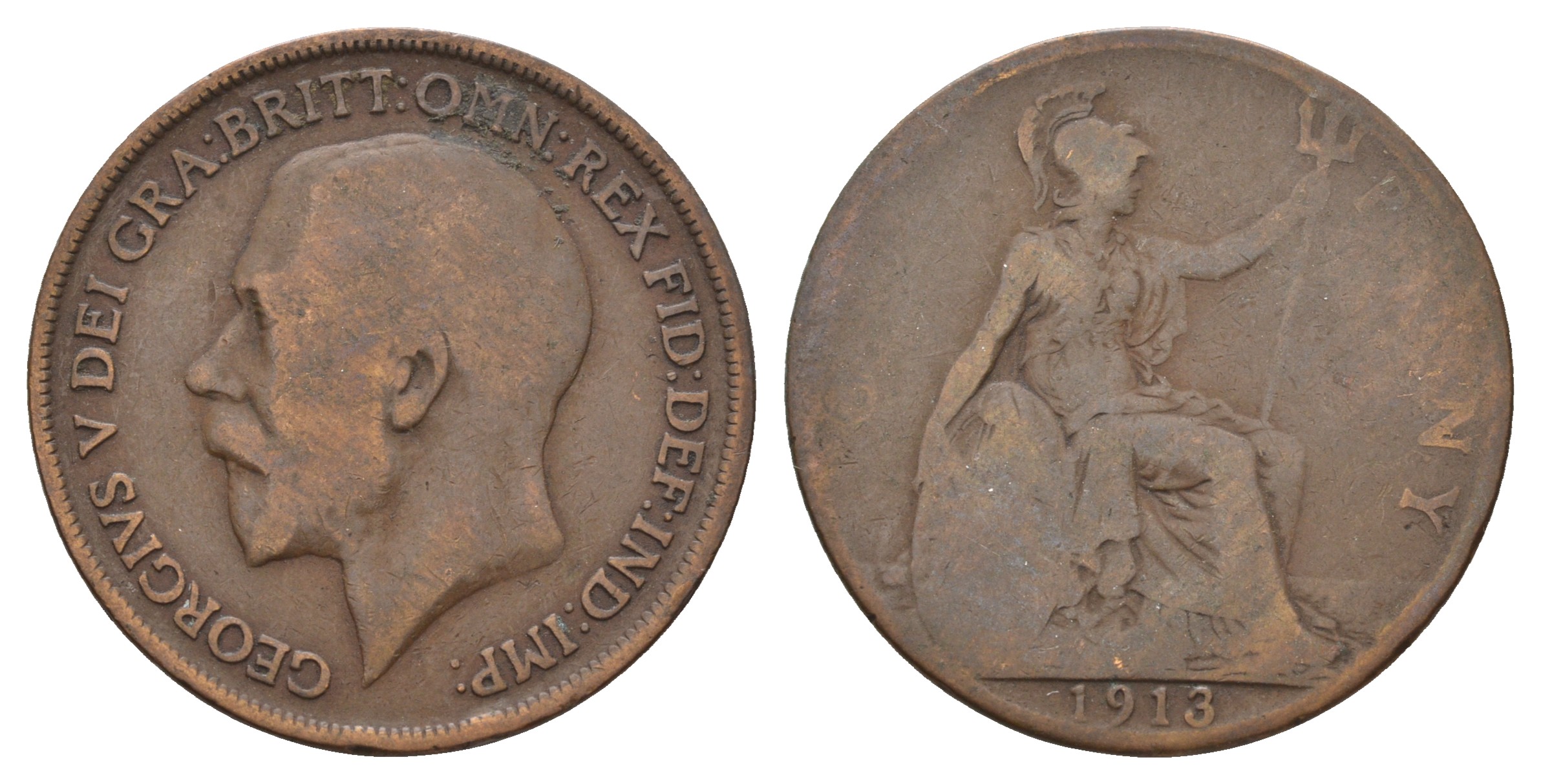 Великобритания 1 пенни 1913 Георг V (1910-1936) KM 810, Spink 4051 бронза 4680-836