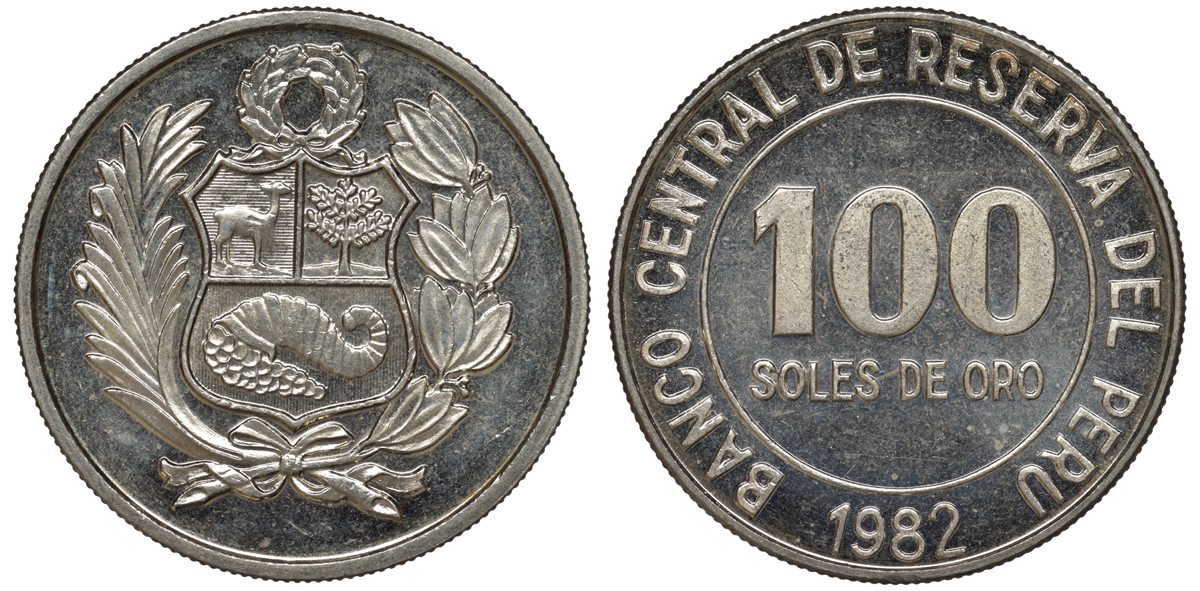Перу 100 солей 1982 KM 283 медно-никель UNC 4367-731