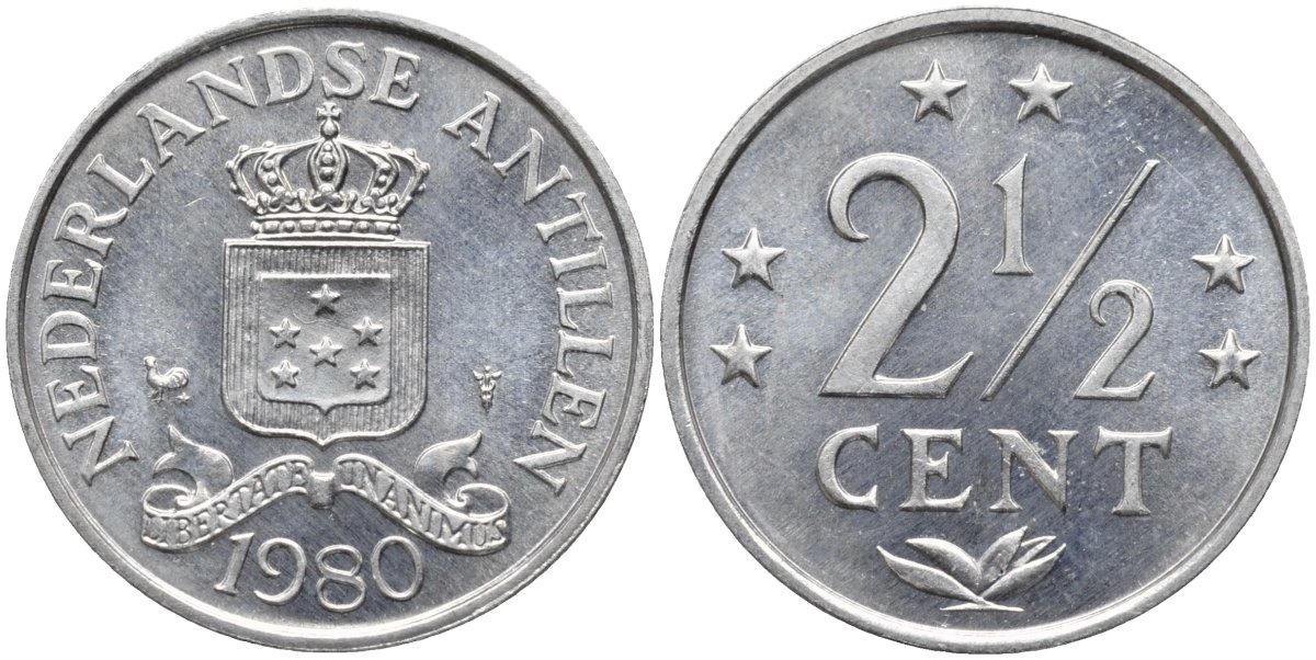 Нидерландские Антилы 2 1/2 цента 1980 Беатрикс (1980-2013) KM 9a алюминий UNC 4171-153