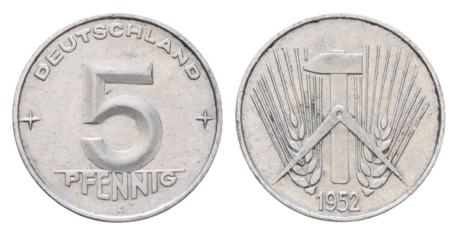 ГДР 5 пфеннигов 1952 A KM 6 алюминий 188-528