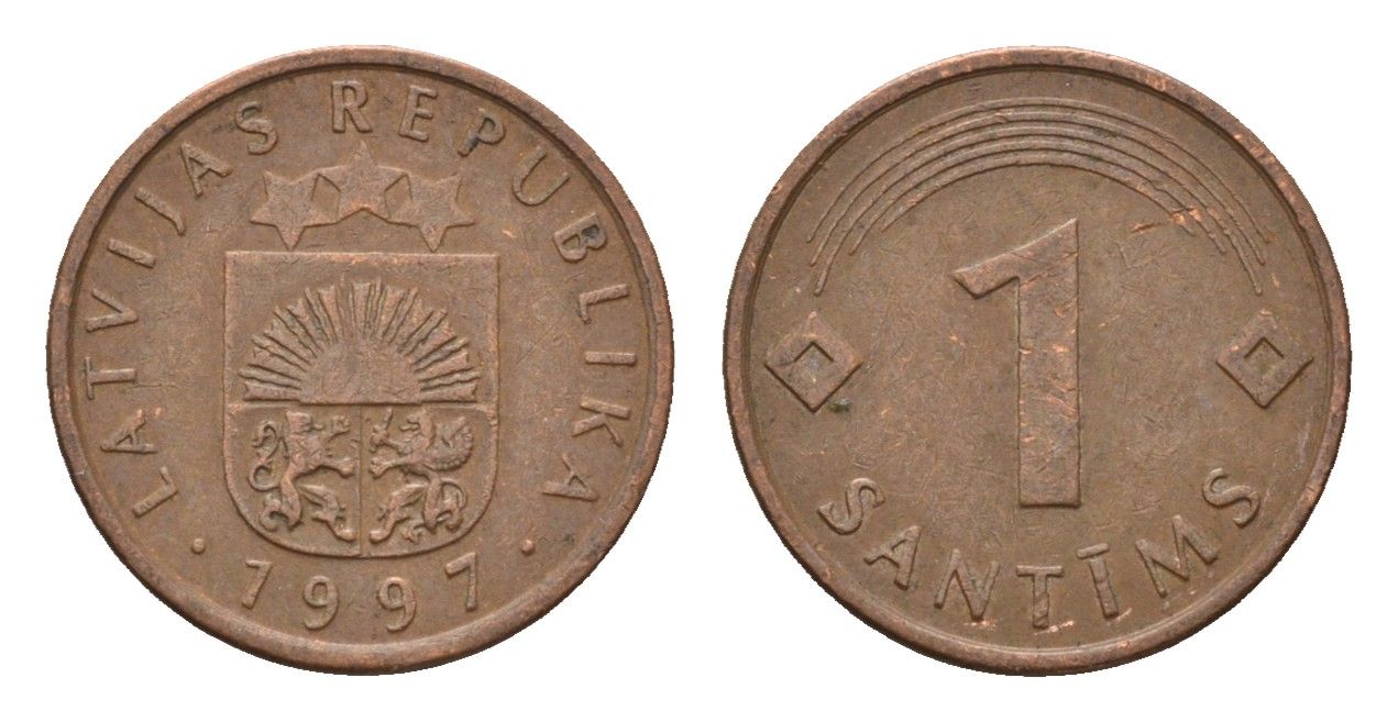 Латвия 1 сантим 1997 KM 15 сталь плакированная медью 4689-837