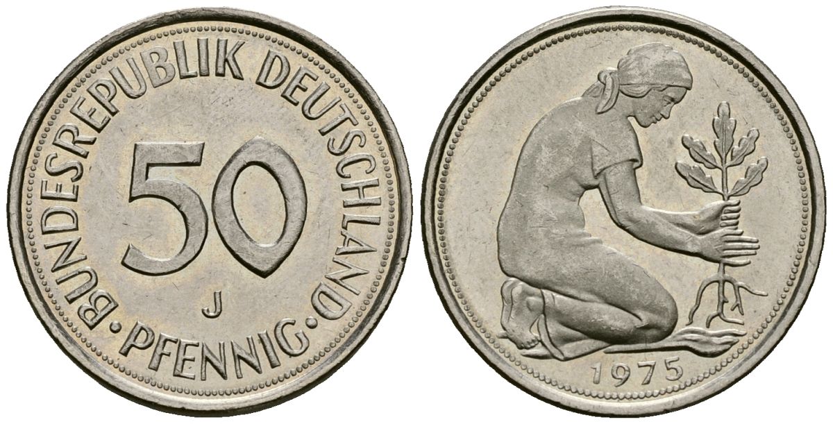 ФРГ 50 пфеннигов 1975 J KM 109.2, J. 384 медно-никель 4173-1147