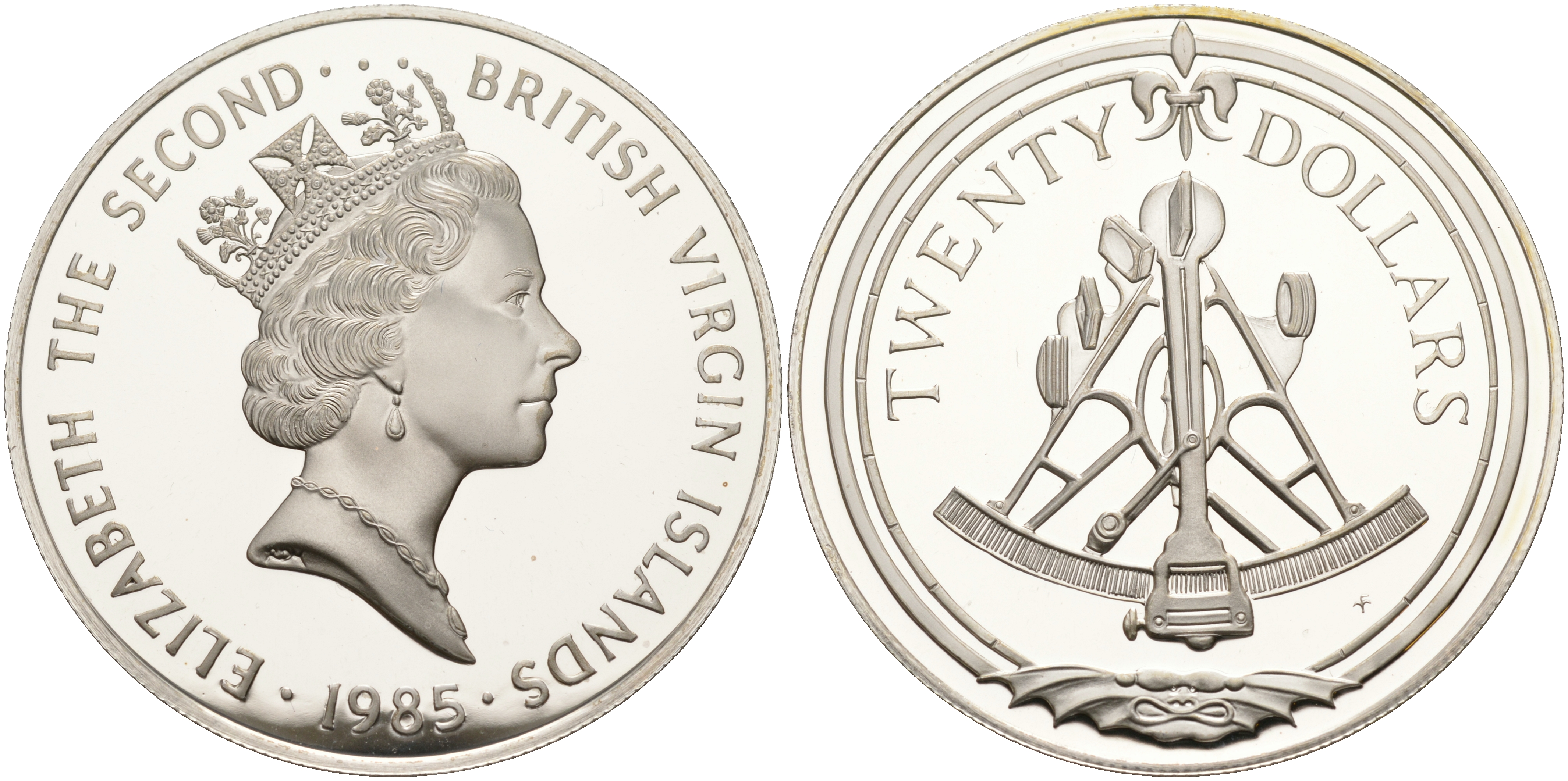 Британские Виргинские острова 20 долларов 1985 секстант KM 50 серебро  PROOF  1095-2-33