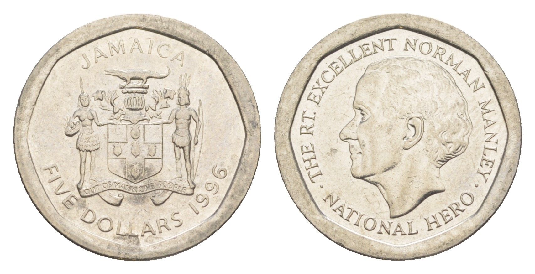 Ямайка 5 долларов 1996 KM 163 нержавеющая сталь 4154-411